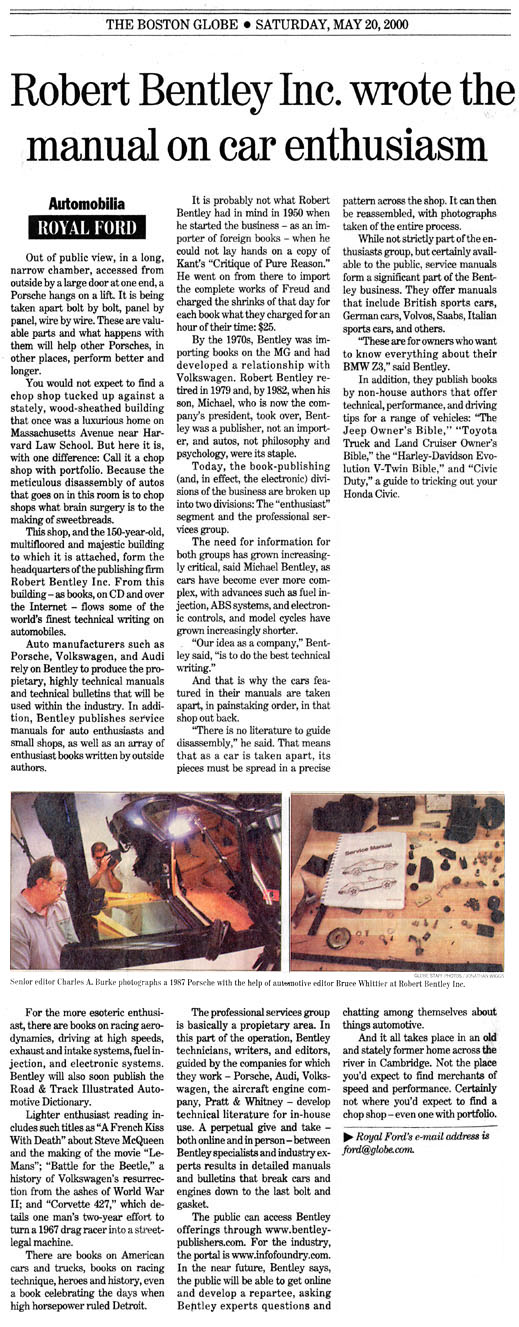 The Boston Globe - May 20, 2000 - Bentley Publishers Review